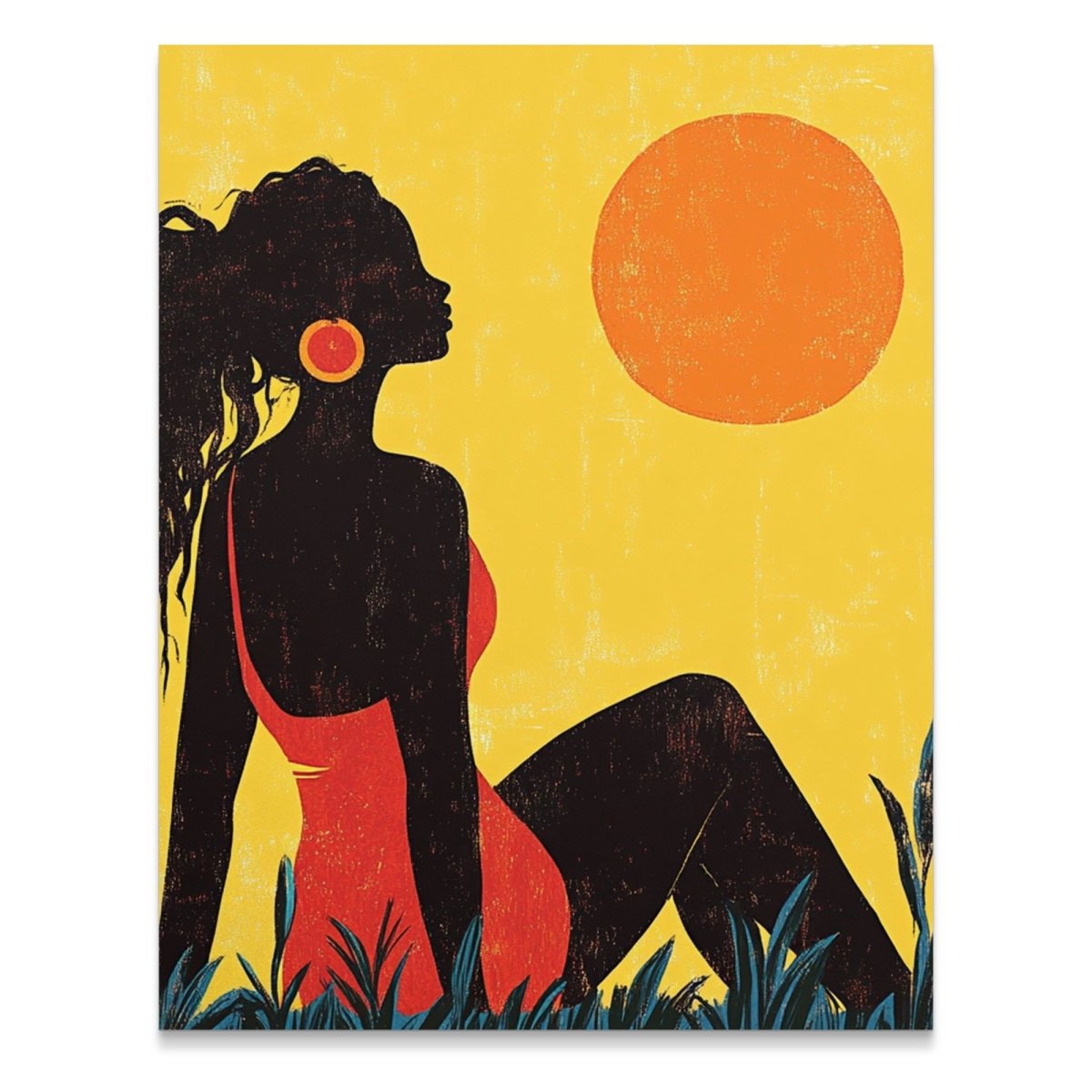 Woman Silhouette with Orange Sun and Plants Graphic Poster - Zion Threadz